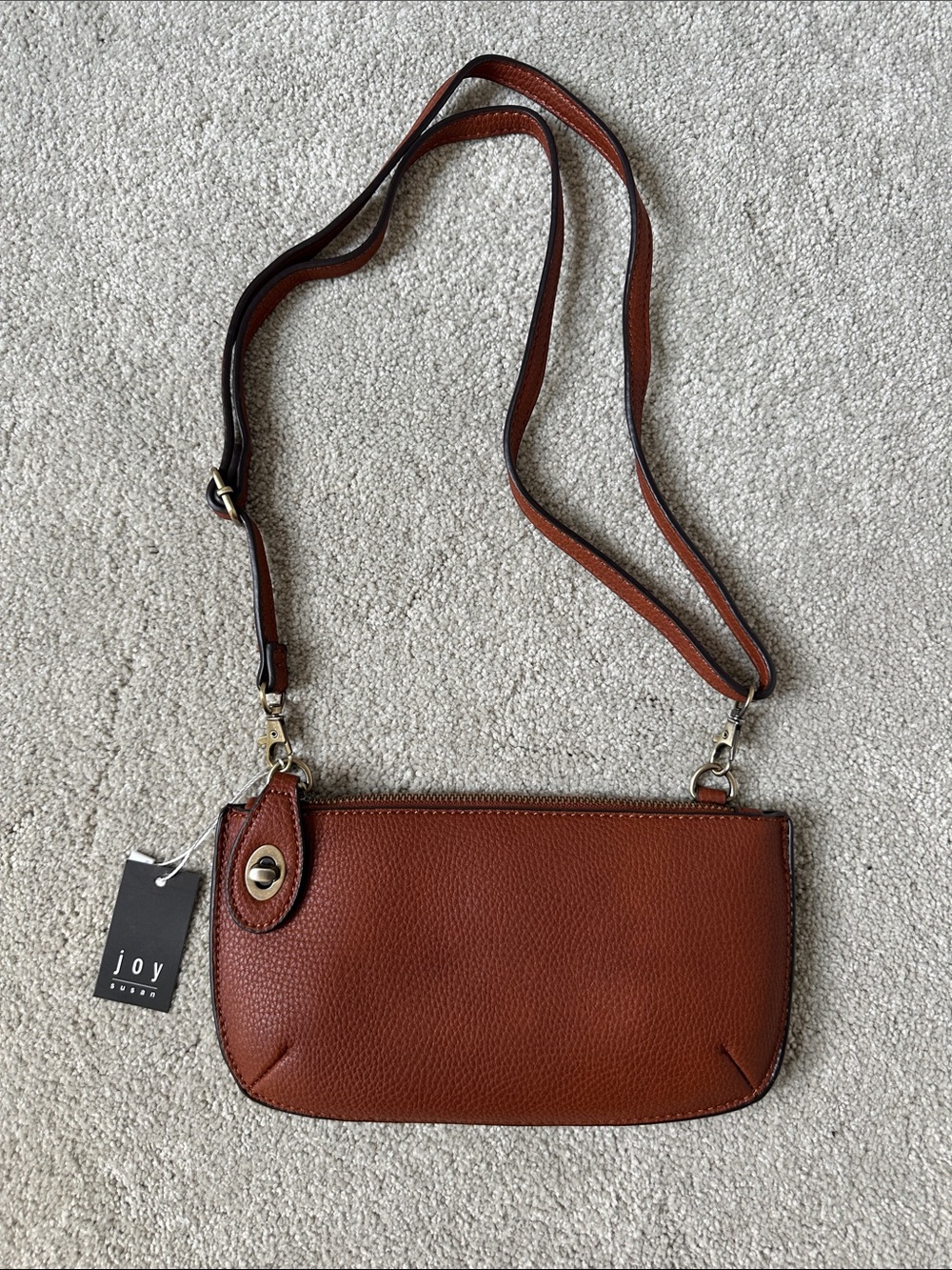 Joy Susan Chestnut Brown Pebbled Leather Crossbody Bag